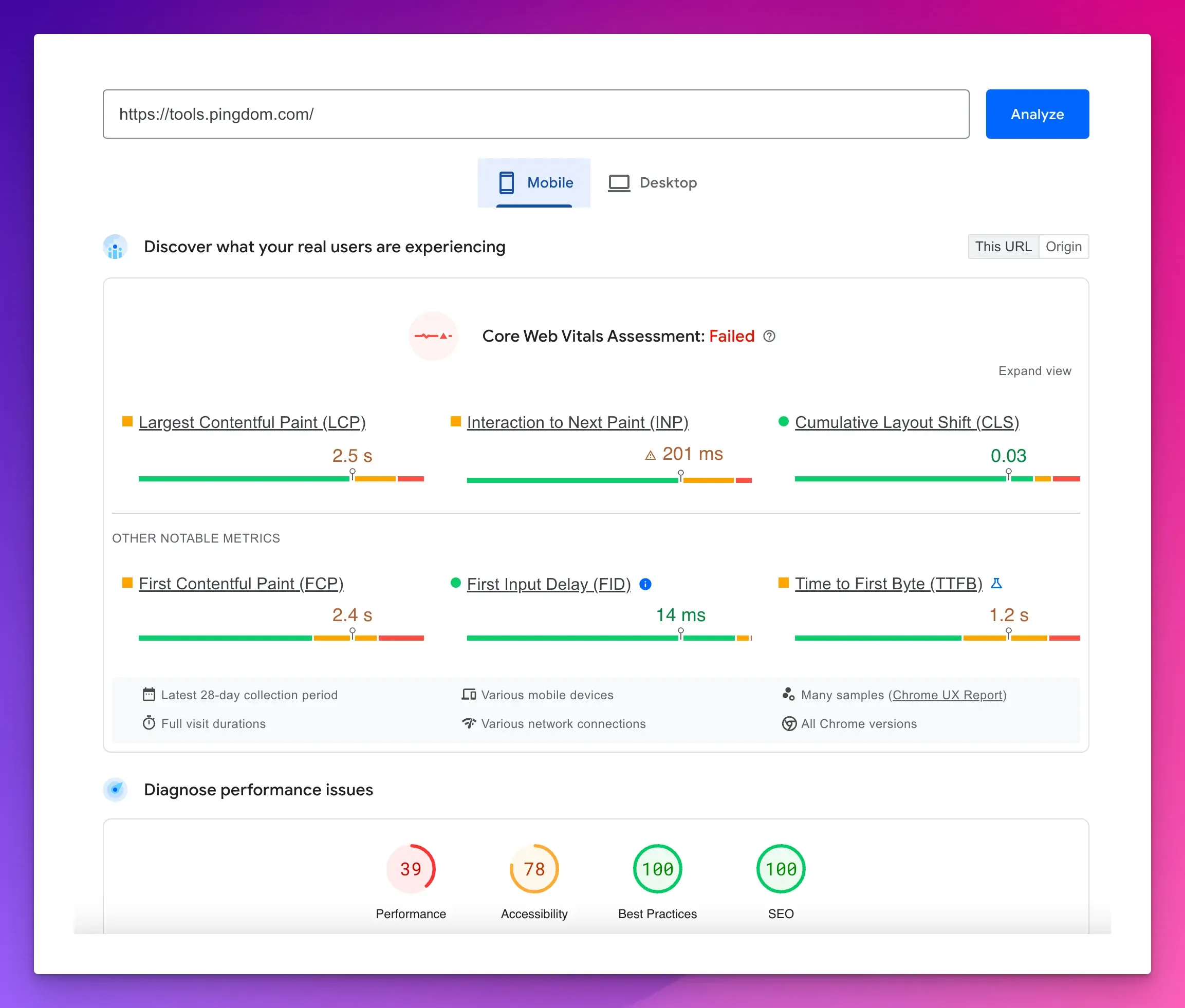 mobile and desktop report